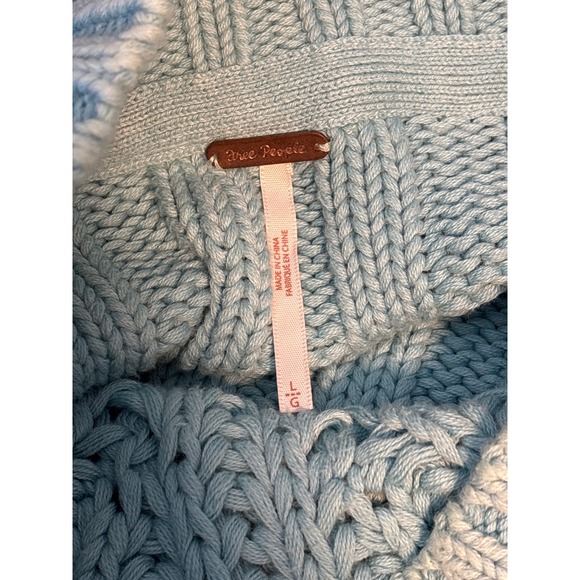 Free People Sweetheart Light Blue Cotton Chunky Cable Knit Mock Neck Sweater L - Picture 5 of 7